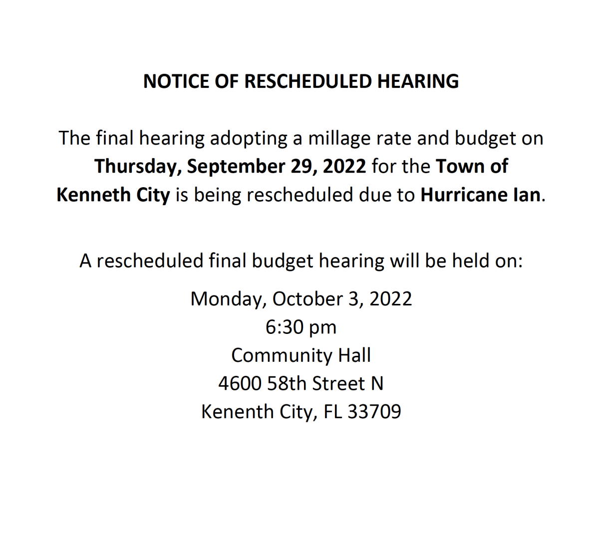 Rescheduled public hearing